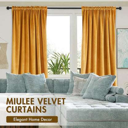 MIULEE Mustard Yellow Velvet Curtains Thermal Insulated Blackout Curtain Fall Drapes for Bedroom