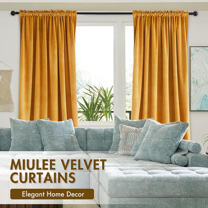 MIULEE Mustard Yellow Velvet Curtains Thermal Insulated Blackout Curtain Fall Drapes for Bedroom