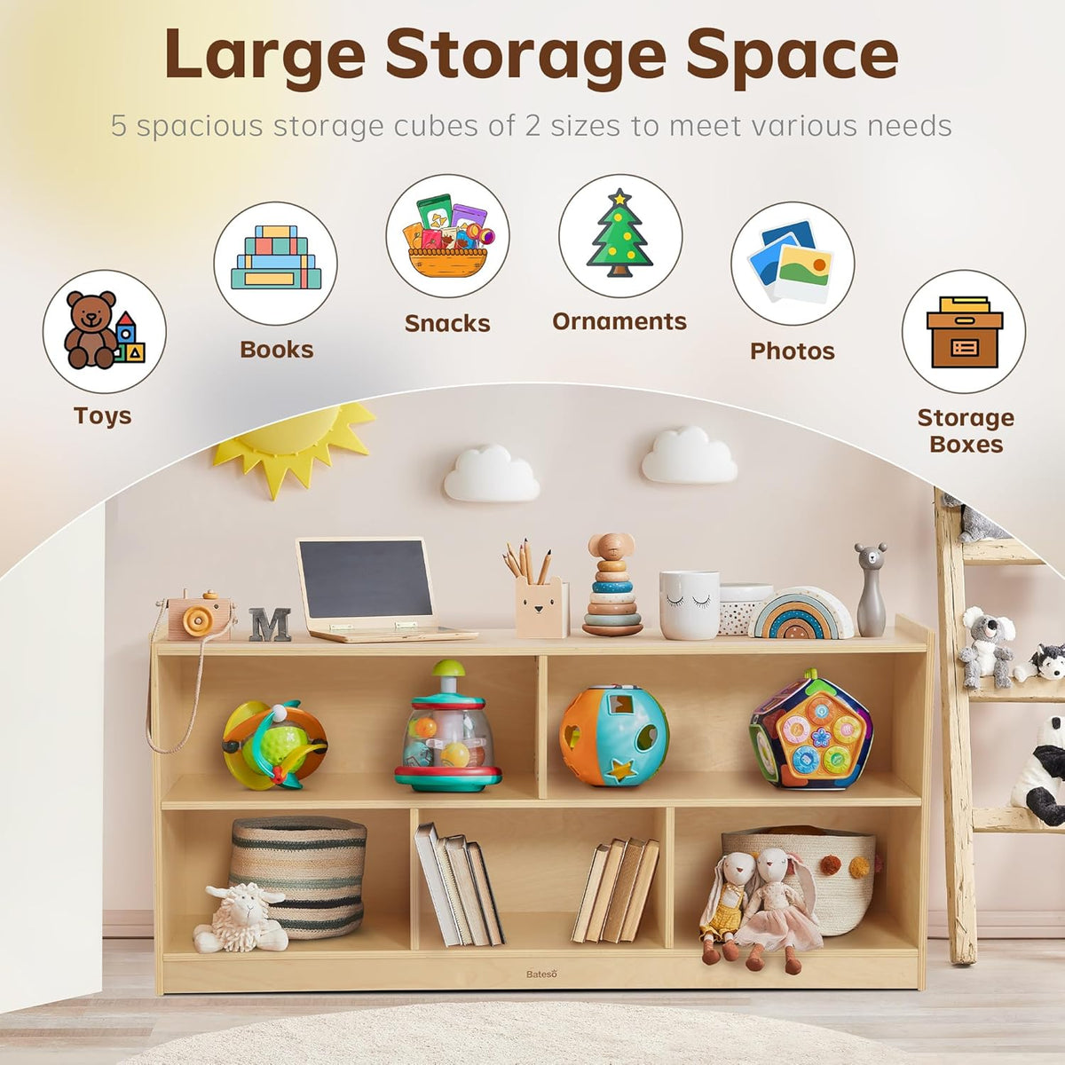 Toy Storage Organizer for Kids Room, Wooden Kids Bookshelf for Classroom, Cube Storage Organizer