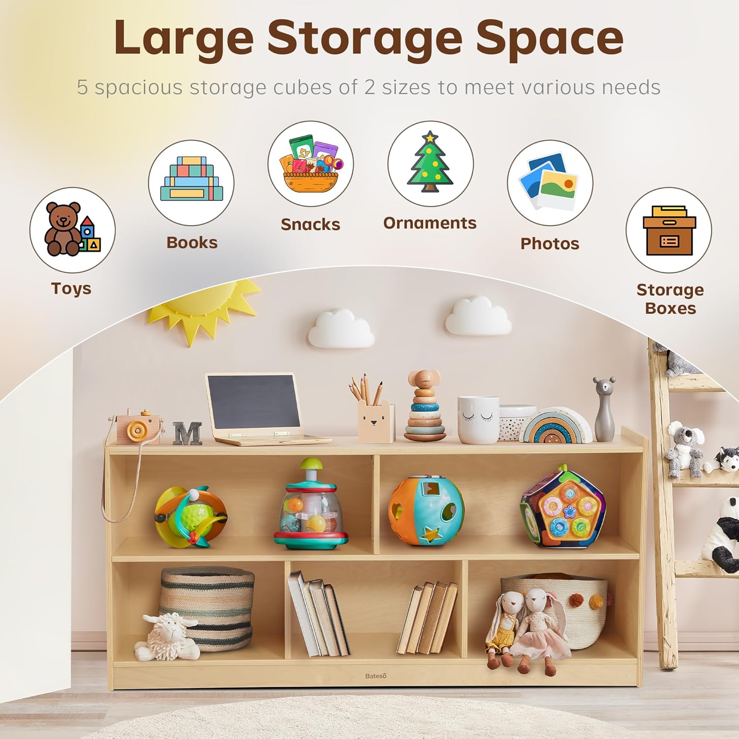Toy Storage Organizer for Kids Room, Wooden Kids Bookshelf for Classroom, Cube Storage Organizer