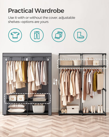 SONGMICS Closet Wardrobe, Portable Closet for Bedroom, Clothes Rail with Non-Woven Fabric Cover