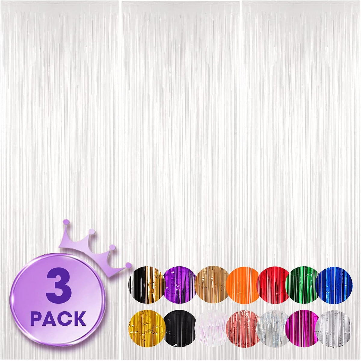 3 Pack 3.3x8.2 Feet White Foil Fringe Backdrop Curtains, Tinsel Streamers Birthday Party