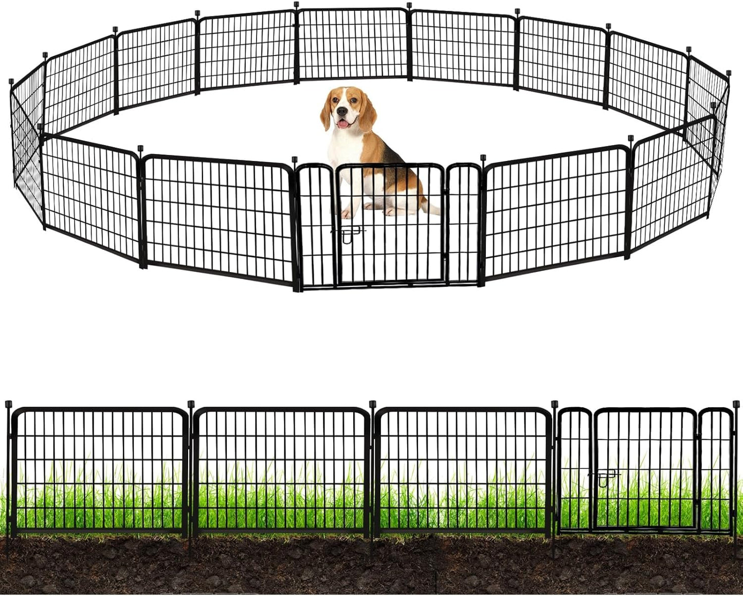 ADAVIN 24 in(H) Garden Fence with Gate, 14 Panels Heavy Duty Iron Metal Animal Barrier Fence