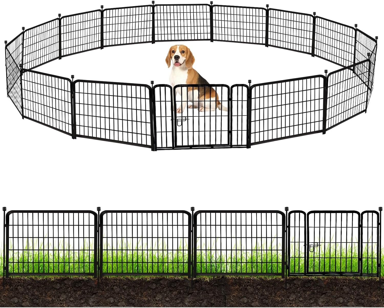 ADAVIN 24 in(H) Garden Fence with Gate, 14 Panels Heavy Duty Iron Metal Animal Barrier Fence