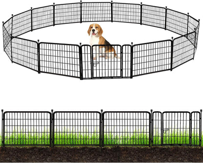 ADAVIN 24 in(H) Garden Fence with Gate, 14 Panels Heavy Duty Iron Metal Animal Barrier Fence
