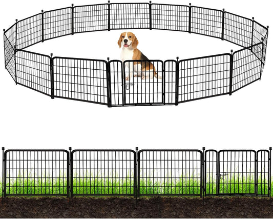 ADAVIN 24 in(H) Garden Fence with Gate, 14 Panels Heavy Duty Iron Metal Animal Barrier Fence