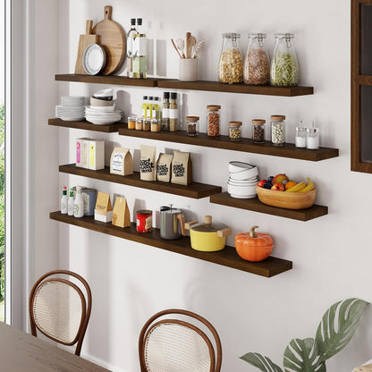 Floating Shelves 55 Inches Long - 8 Inch Deep Rustic Solid Pine Wood for Storage - Farmhouse Wall