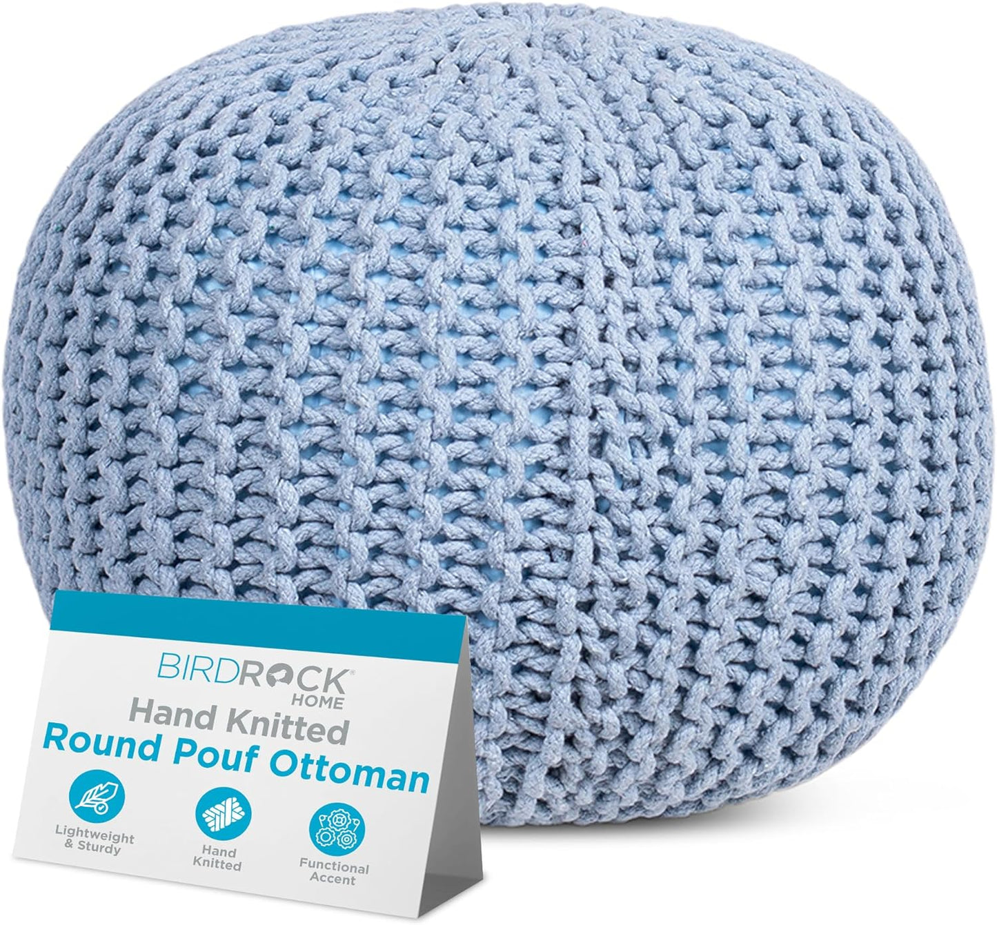 BIRDROCK HOME Round Pouf Ottoman | Cotton Braided Foot Stool with Bean Bag Filling | Boho Foot Rest