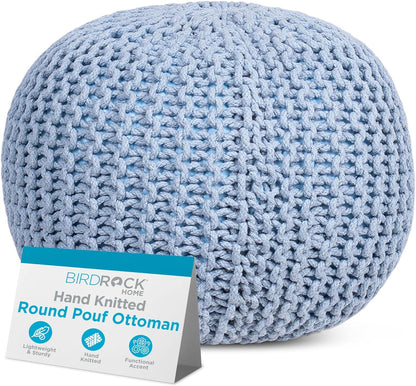 BIRDROCK HOME Round Pouf Ottoman | Cotton Braided Foot Stool with Bean Bag Filling | Boho Foot Rest