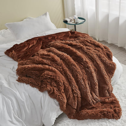 GONAAP Fuzzy Faux Fur Throw Blanket Queen Size Coffee Super Soft Cozy Plush Fuzzy Shaggy Blanket