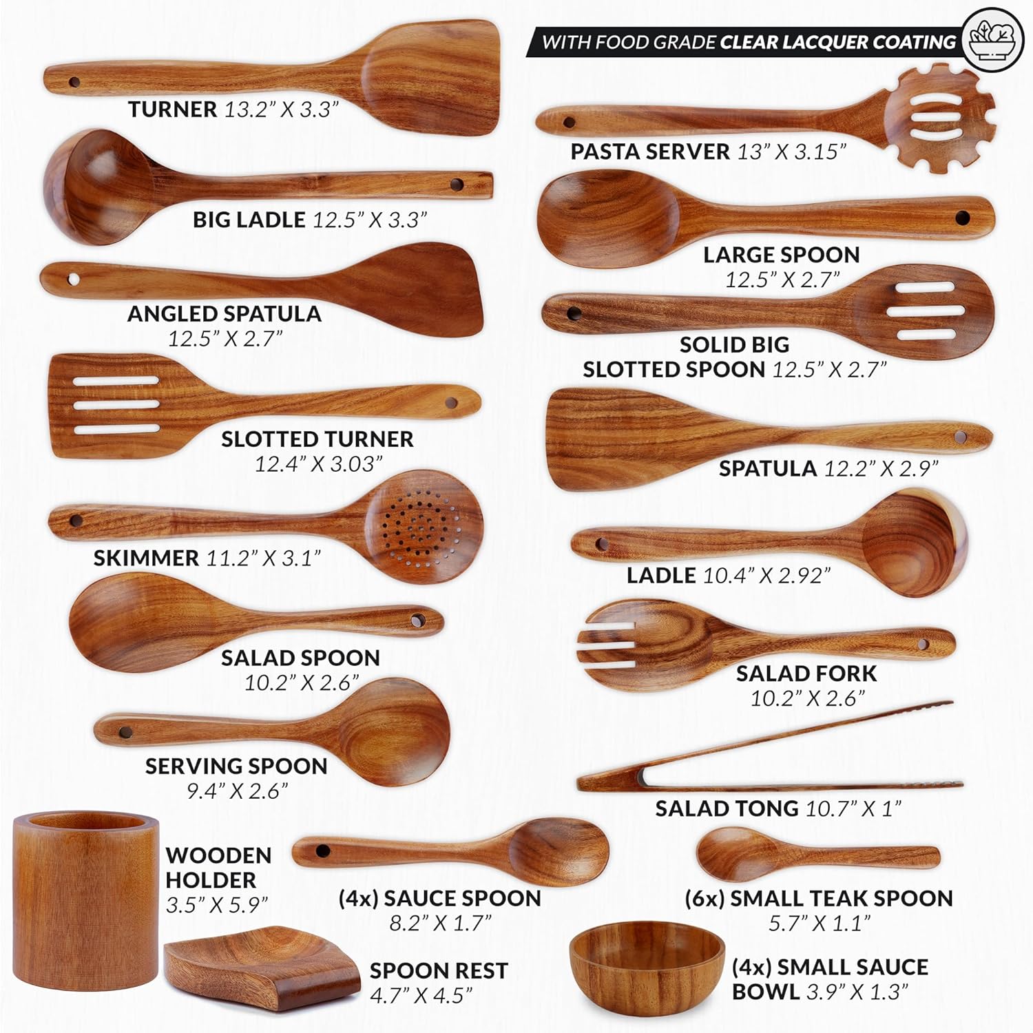 Zulay Kitchen 30-Piece Teak Wooden Utensils - Natural Teak Cooking Utensils with Premium Gift Box