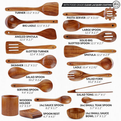 Zulay Kitchen 30-Piece Teak Wooden Utensils - Natural Teak Cooking Utensils with Premium Gift Box
