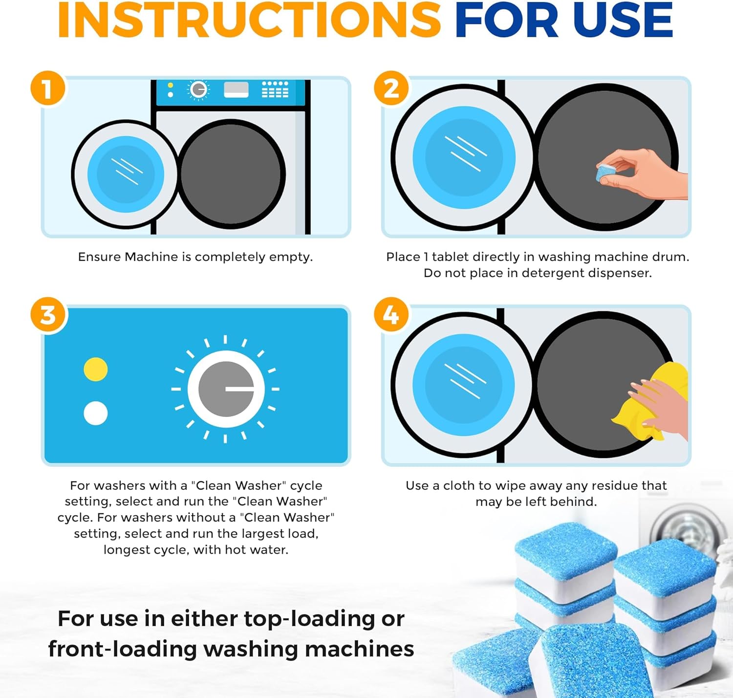 Washing Machine Cleaner Tablets 24 pack Powerful Descaler -Deep Cleaning for HE Front Loader & Top