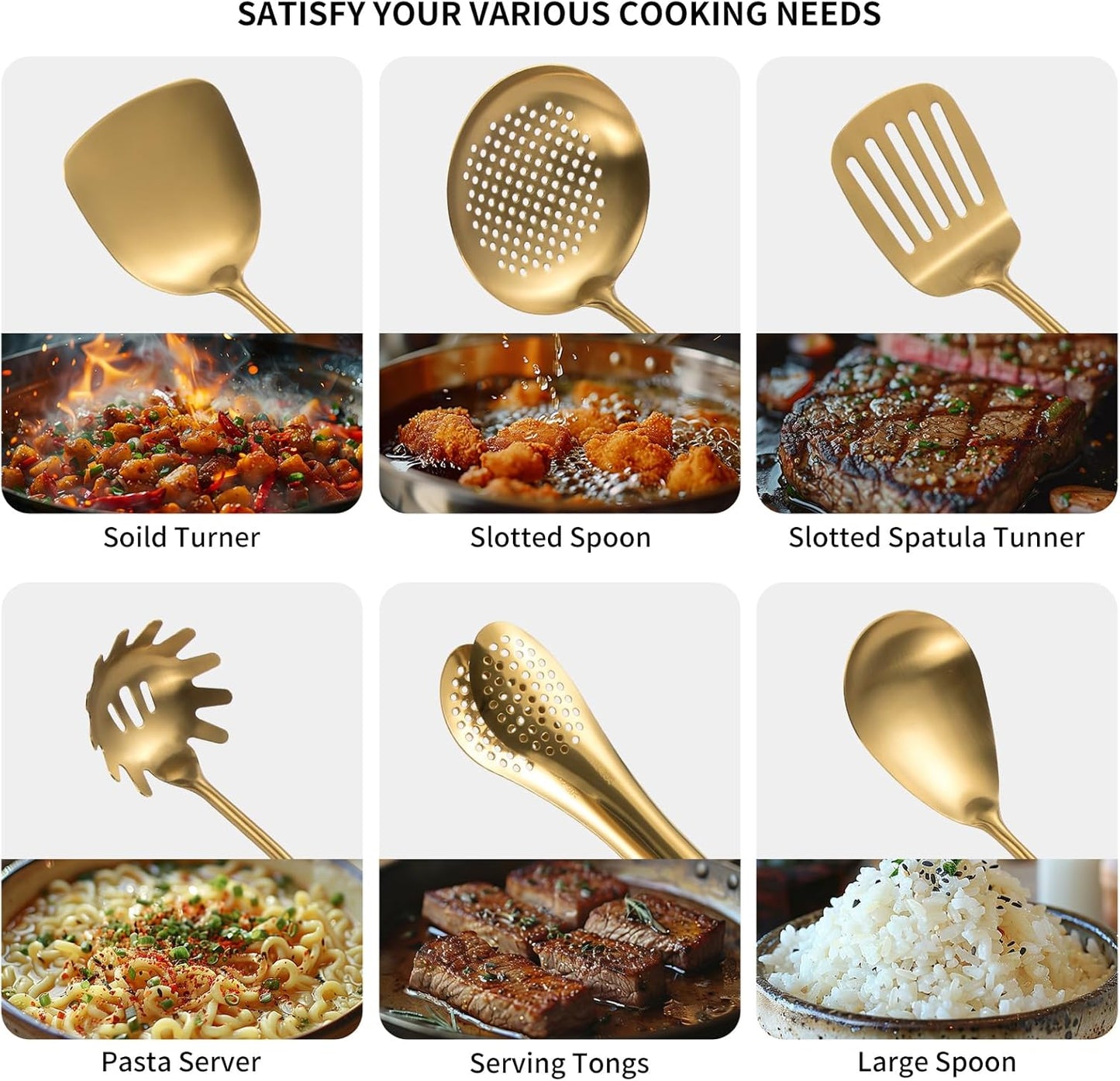 304 Stainlss Steel Matte Kitchen Utensils Set, 11 Pcs Long Metal Cooking Utensil Gadgets Tools Set