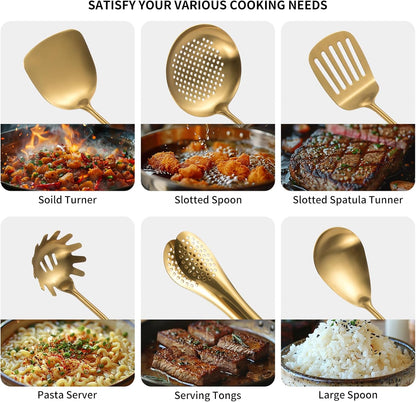 304 Stainlss Steel Matte Kitchen Utensils Set, 11 Pcs Long Metal Cooking Utensil Gadgets Tools Set