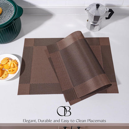 Placemats Set of 6 - Easy Clean Woven Vinyl Placemats for Dining Table, Indoor/Outdoor Place Mats