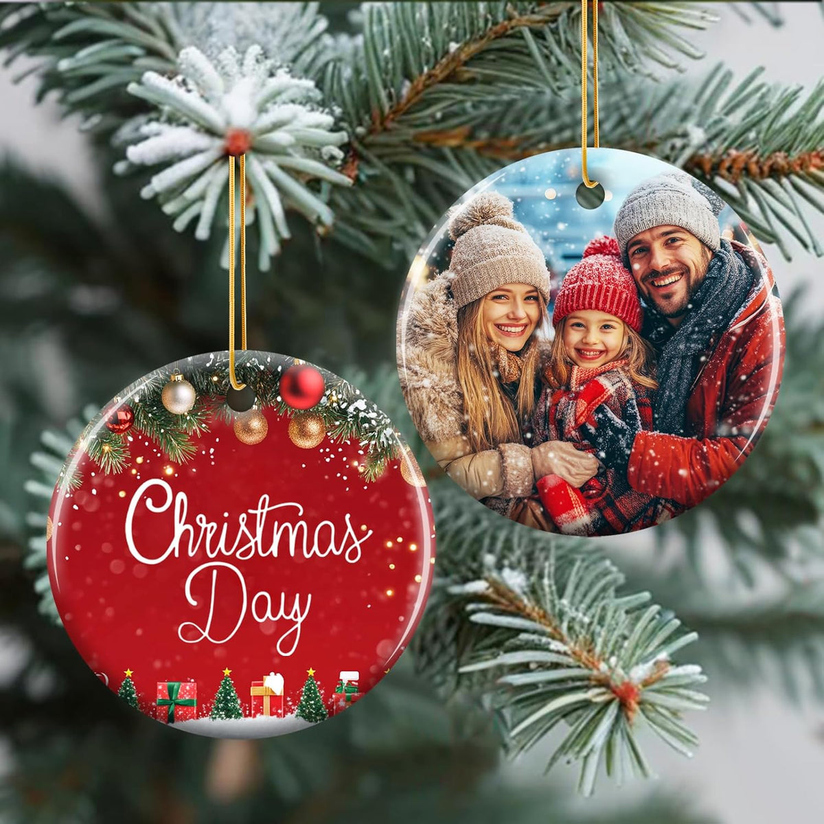 Personalized Christmas Ornaments 2025 - Custom Double-Sided Photo Ceramic Xmas Tree Hanging Decor