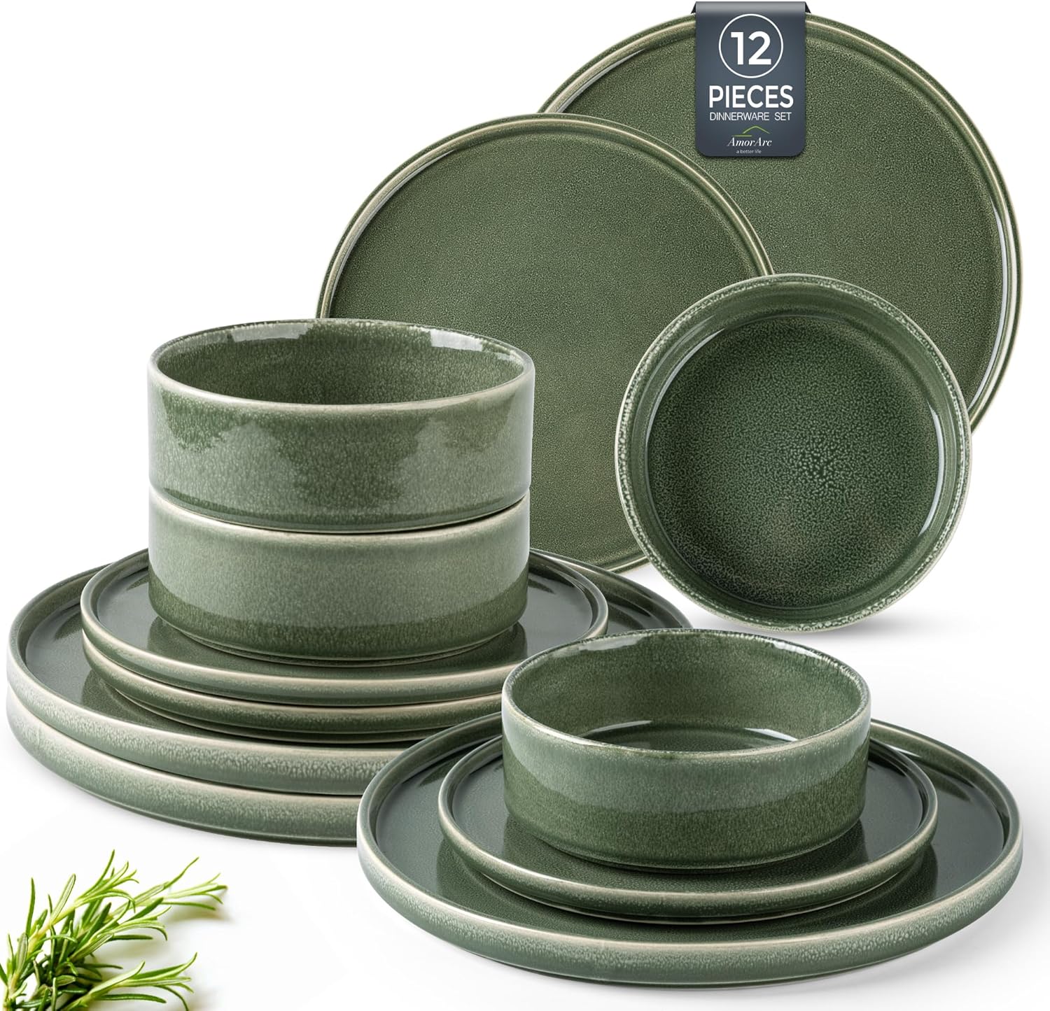 AmorArc Ceramic Dinnerware Sets, Handmade Reactive Glaze Stoneware Plates and Bowls Sets,Highly
