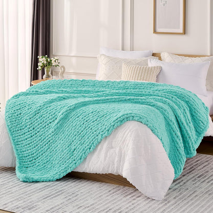 L'AGRATY Chunky Knit Blanket Throw: 60''x80'' Chenille Chunky Knitted Throw Blanket for Bed Couch