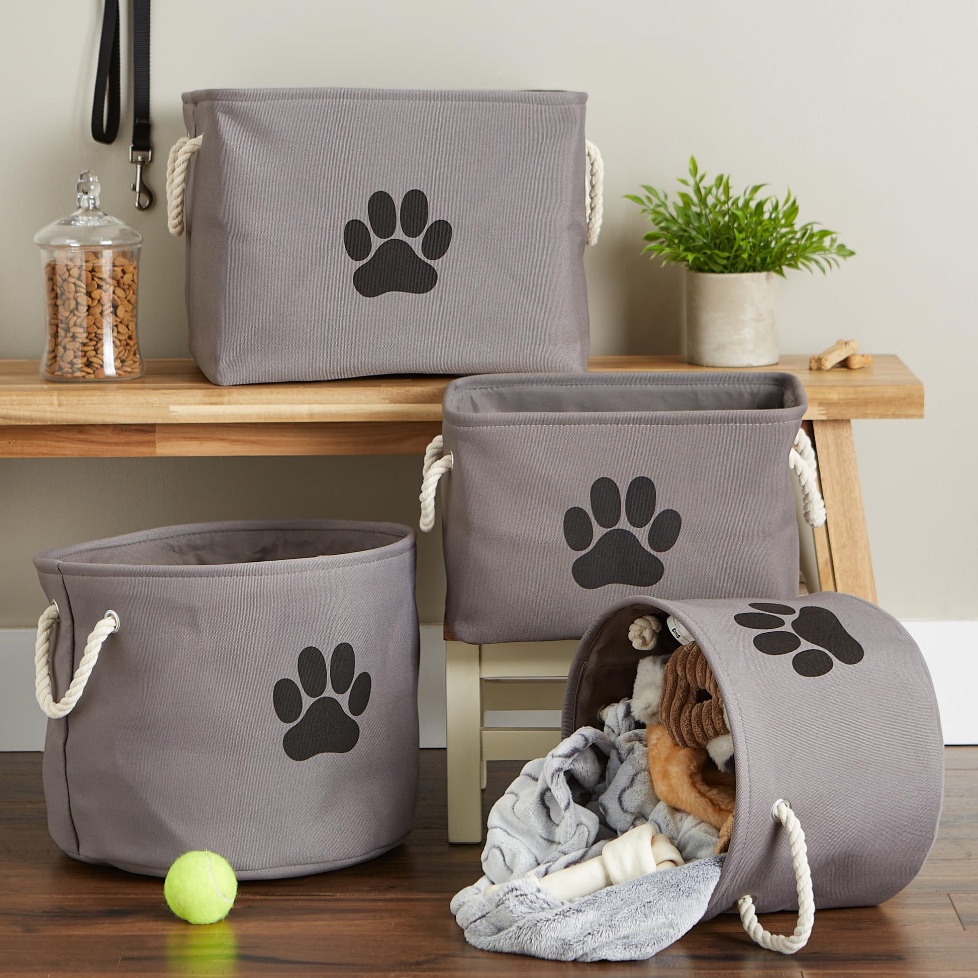 Bone Dry Pet Storage Collection Collapsible Bin, Medium Round, Gray