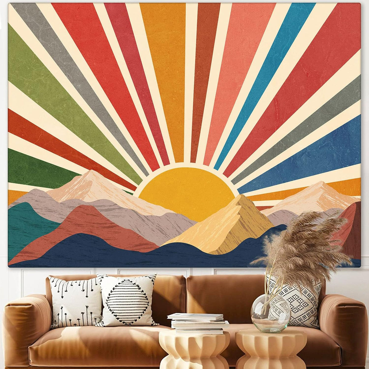 Aipon Sun Tapestry Boho Mountain Abstract Wall Hanging Tapestries Small Sunrise Sunset Western