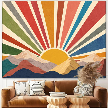 Aipon Sun Tapestry Boho Mountain Abstract Wall Hanging Tapestries Small Sunrise Sunset Western