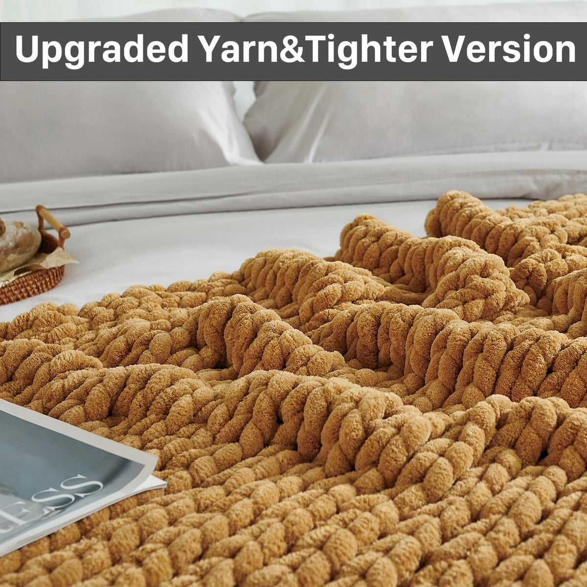 Esterra Chunky Knit Throw Blanket Newly Upgraded Heavy Tighter Version, Handmade Chenille Throw