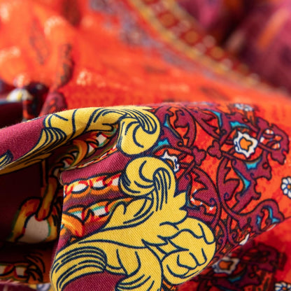 ABREEZE Bohemian Duvet Cover Set Colorful Orange Boho Retro Bedding Set Damask Paisley Cotton Duvet