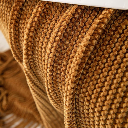 lifein Throw Blanket for Couch, Soft Boho Decor Bed Throw,Cozy Brown Knitted Chenille Small