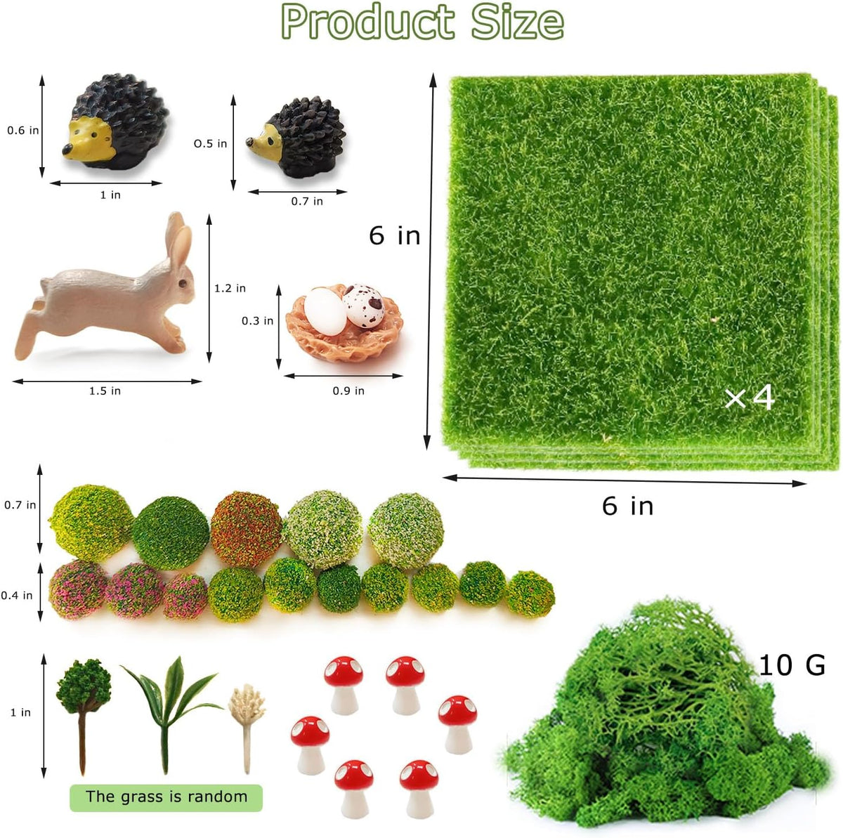 Miniature Garden Accessories, 36Pcs, 6in x 6in Fairy Artificial Grass, Fake Moss, Mini Fairy Garden