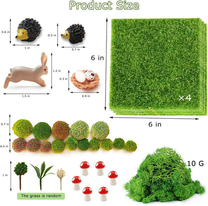Miniature Garden Accessories, 36Pcs, 6in x 6in Fairy Artificial Grass, Fake Moss, Mini Fairy Garden