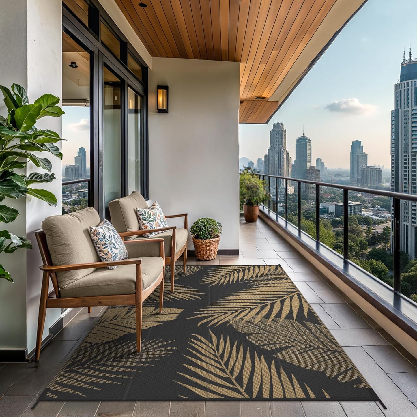 GENIMO Outdoor Rug 5' x 8' Waterproof for Patios Clearance, Reversible Outdoor Plastic Straw