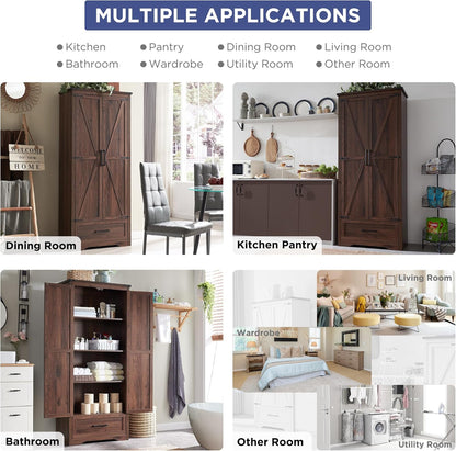 JXQTLINGMU Farmhouse Kitchen Pantry Cabinet - 72" Tall Wood Kitchen Storage Cabinets with