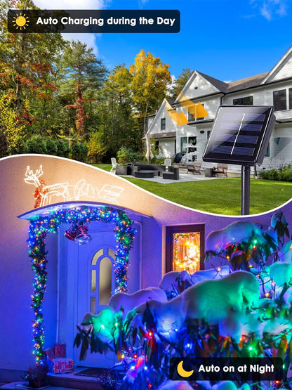 4 Pack 400 LED Solar Christmas Lights Outdoor, Solar String Lights for Outside with 8 Lighting