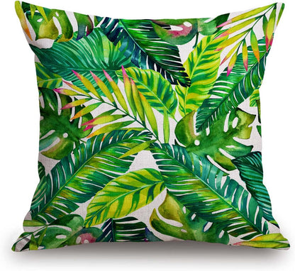 TSSOHU Orange Leaves Outdoor Throw Pillow Cover - Green Tropical Palm, Banana Leaves Decorative