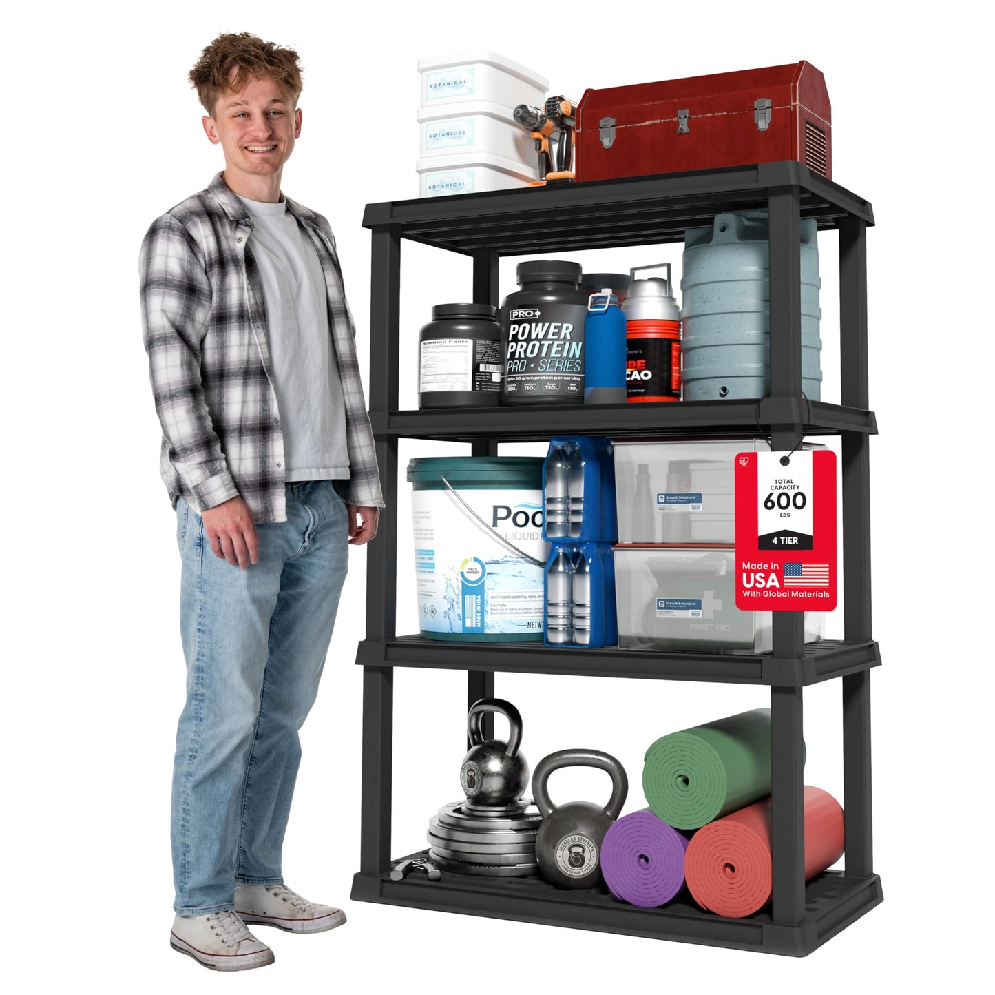 IRIS USA Plastic Storage Shelves |Made in USA| 56"H x 36"W x 18"D - Black