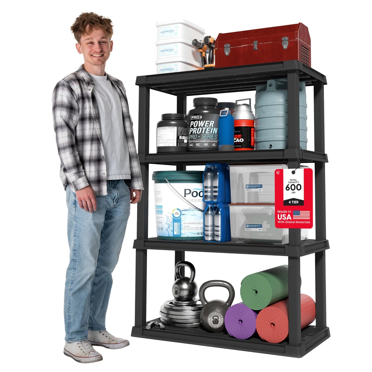 IRIS USA Plastic Storage Shelves |Made in USA| 56"H x 36"W x 18"D - Black
