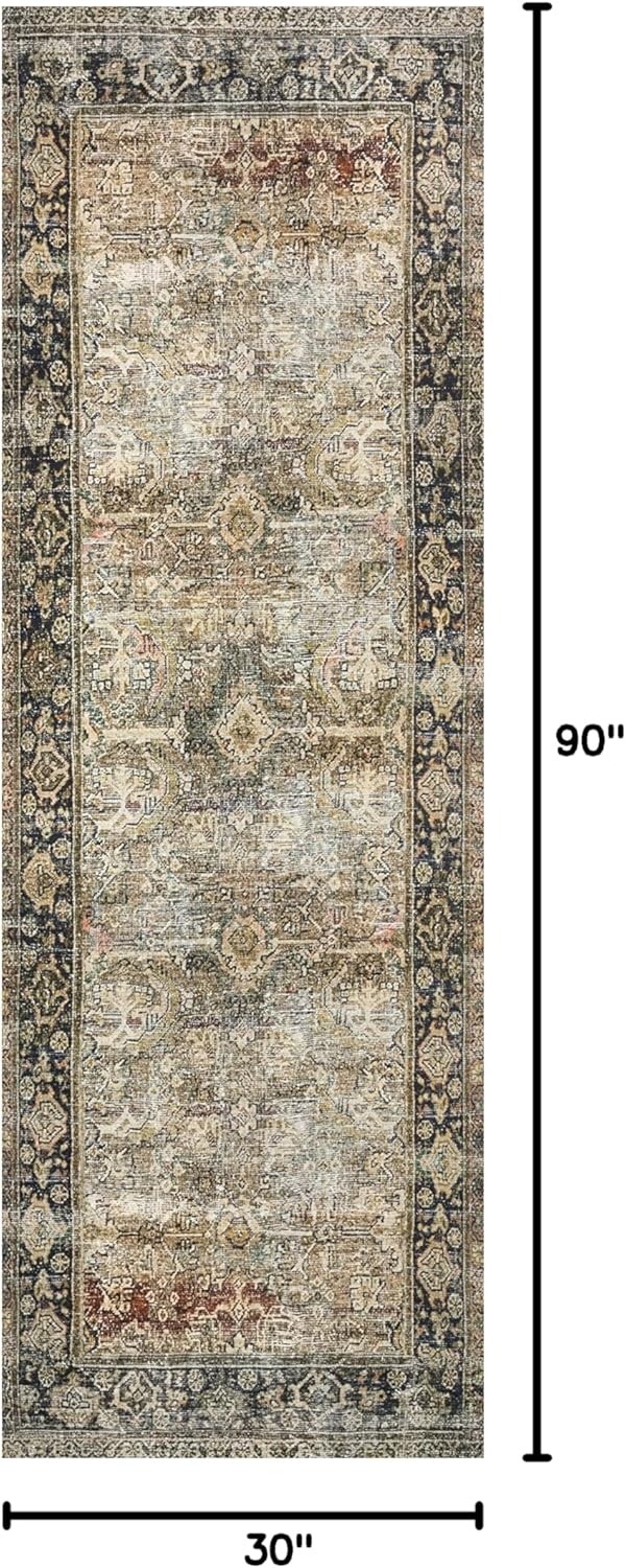 Loloi Layla Collection LAY-03 Olive/Charcoal 2'-6" x 7'-6" .13" Thick Runner Rug, Soft, Durable