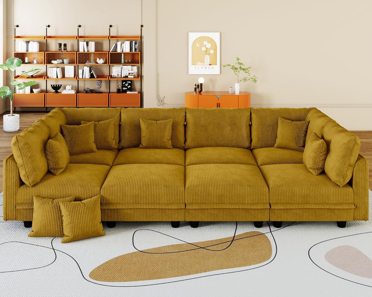 LLappuil Modular Sectional Sofa with Storage Seat, Corduroy Modular U Shaped Sectional Couch for