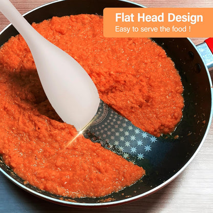 Large Silicone Cooking Spoon Set, 2 Pack Solid Slotted Spoon with Wooden Handle, Nonstick Silicone
