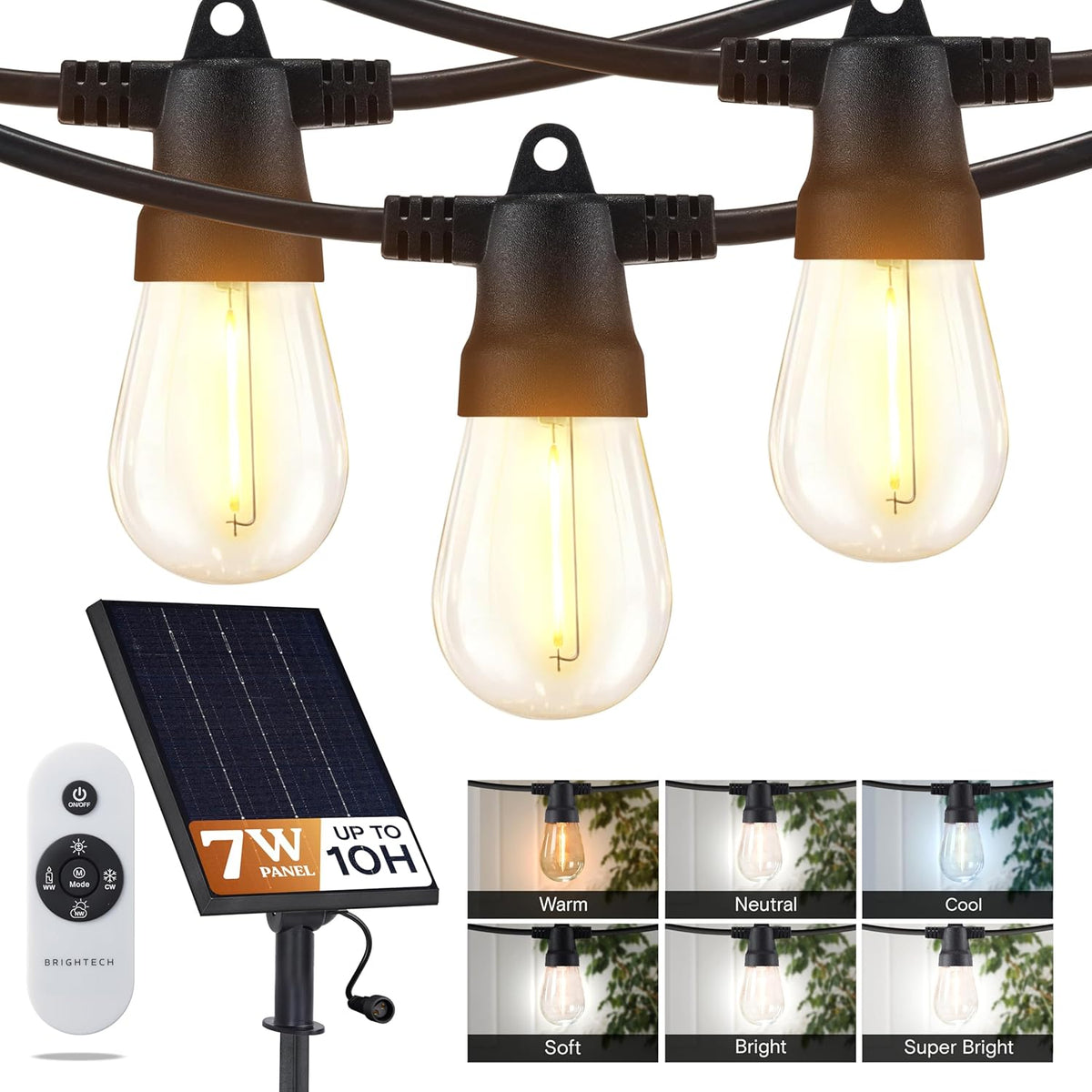 Brightech 104 (52x2) FT Ambience Pro Solar Powered Outdoor LED String Lights - Waterproof Remote