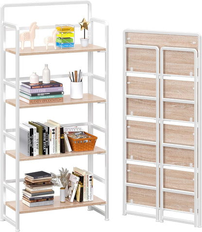 4NM No Assembly Foldable Bookshelf, 4-Shelf Collapsible Bookcase Storage for Small Spaces, 54" H
