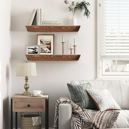 16"x6.8"x1.6" Slanted Floating Wall Shelves 2-Pack - Rustic Brown Finish, Heavy-Duty Solid Wood