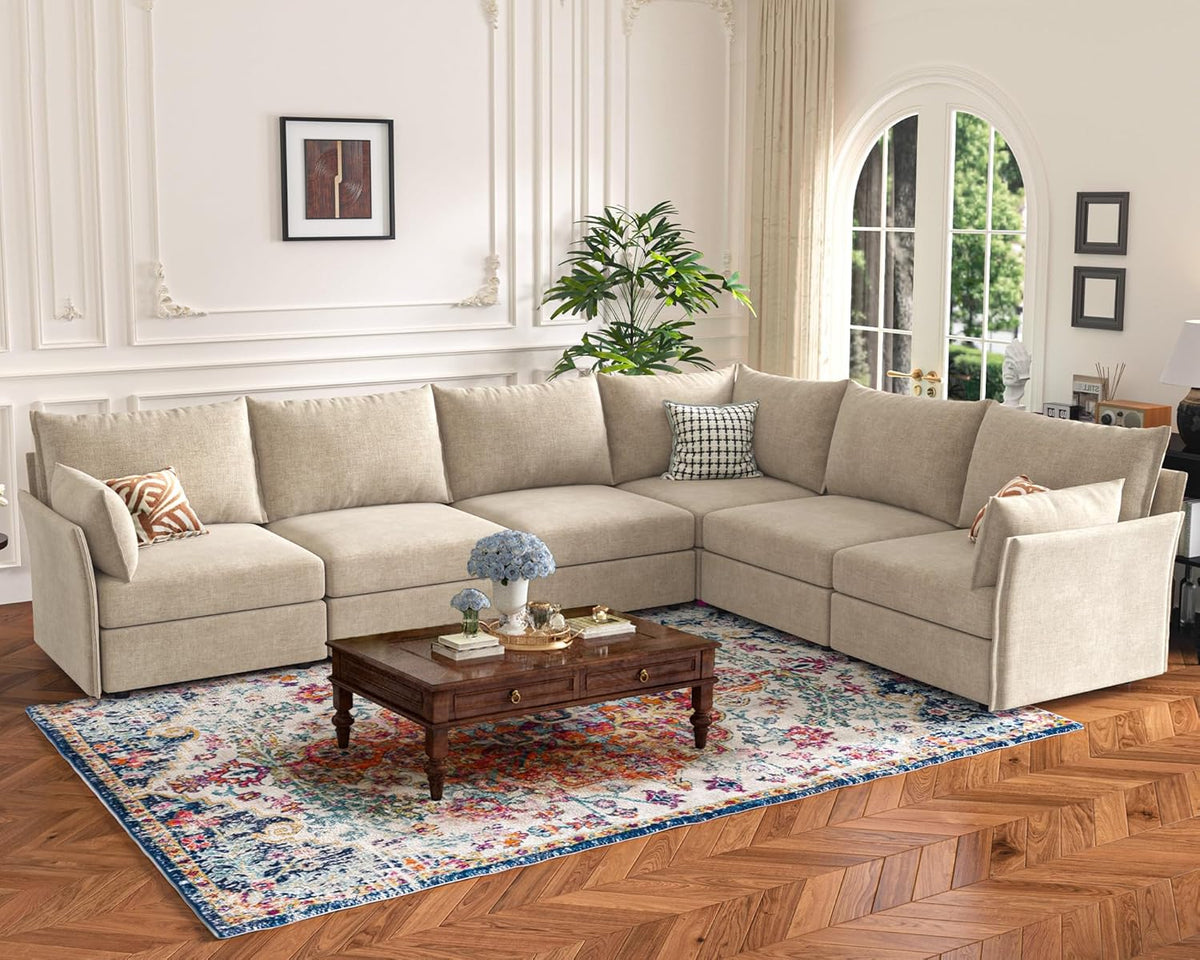 135.5" Oversized Modular Sectional Sofa, L Shaped Convertible Couch with Movable Ottoman, Large 6