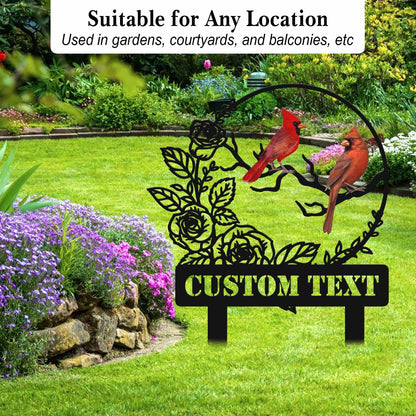 Personalized Garden Name Signs with Stake, Custom Red Bird Metal Decor Decorative Outside, Yard