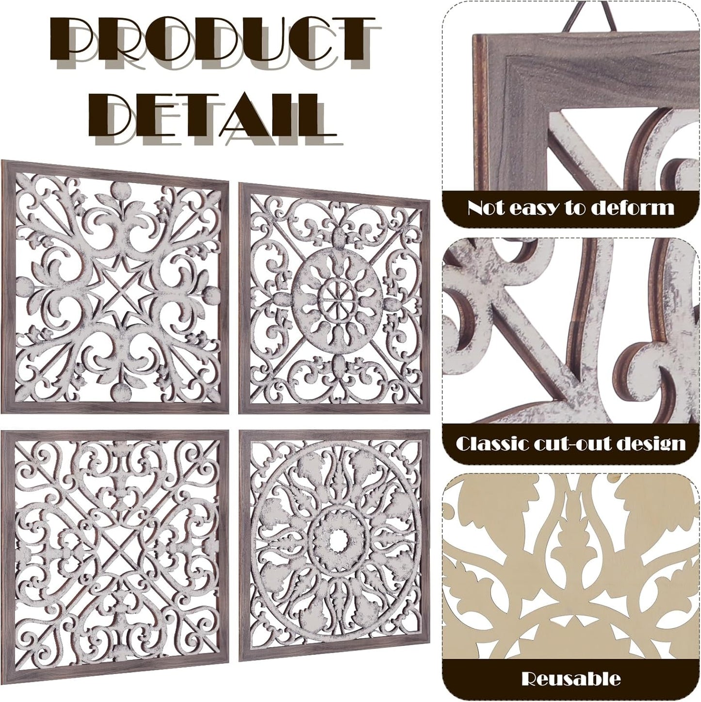 Tatuo 4 Pcs Wood Art Wall Decor Farmhouse Decorative Wood Panels Modern Wall Decor for Living Room