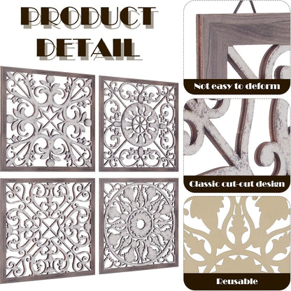 Tatuo 4 Pcs Wood Art Wall Decor Farmhouse Decorative Wood Panels Modern Wall Decor for Living Room