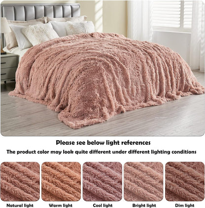 GONAAP Fuzzy Faux Fur Throw Blanket Queen Size Pink Super Soft Cozy Plush Fuzzy Shaggy Blanket for