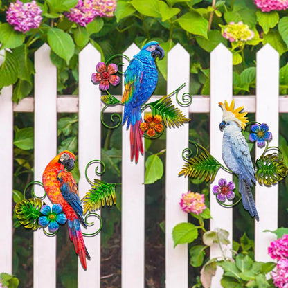 J-Fly Metal Parrots Wall Decor Outdoor Decorations for Yard Garden Decor, Metal Wall Art Decor