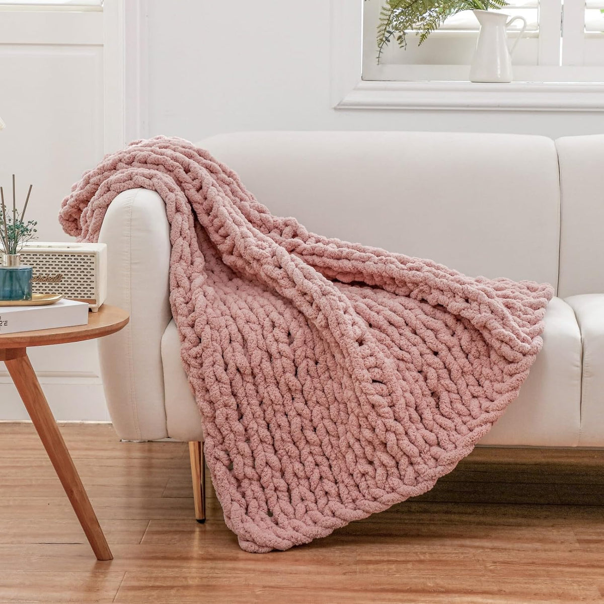 WESHIONGOO Chunky Knit Blanket Throw 40"×40" Knitted Throw Blankets for Couch Bed Fluffy Soft